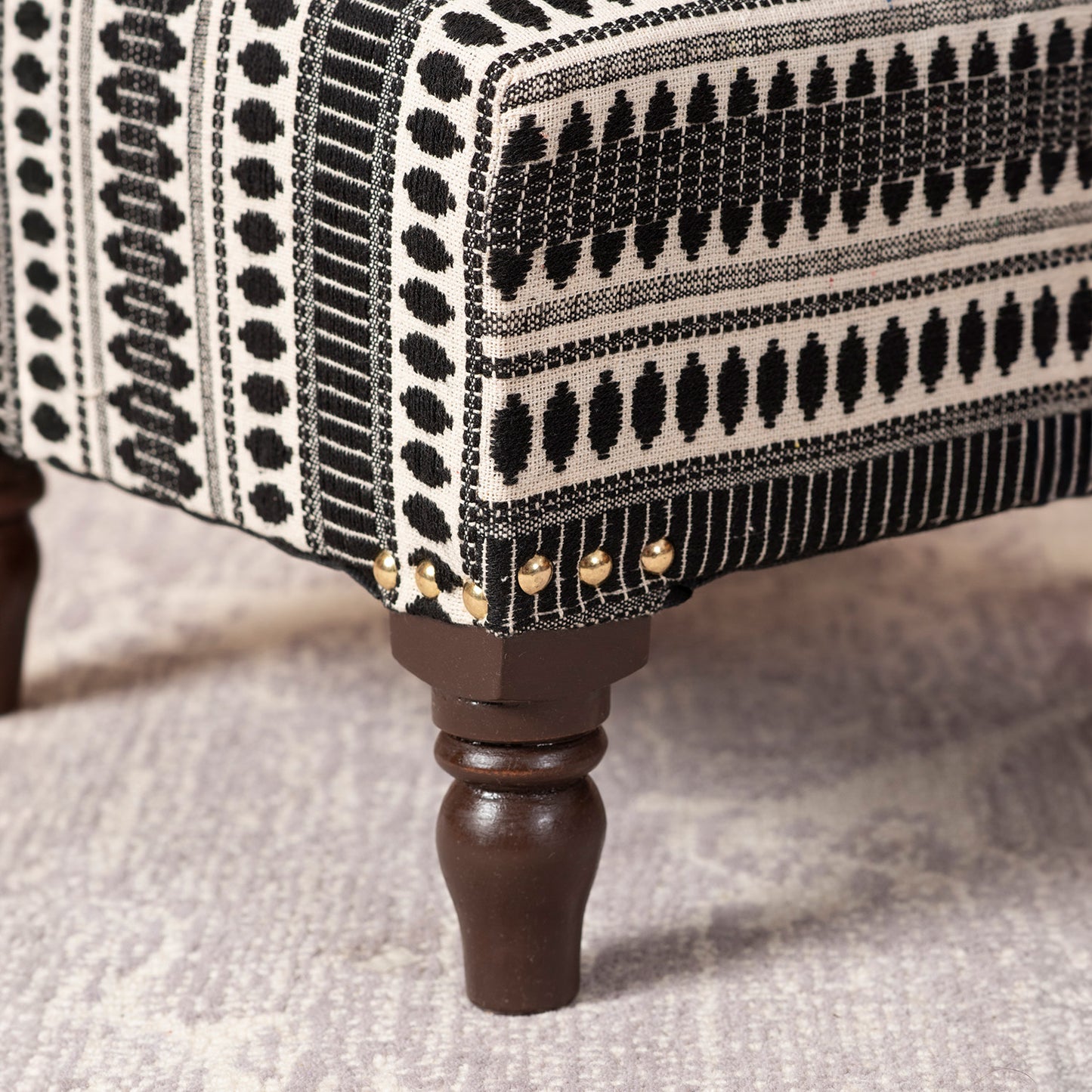 Online Bohemian Jacquard Wooden Footrests in Black & White Color  Best Price