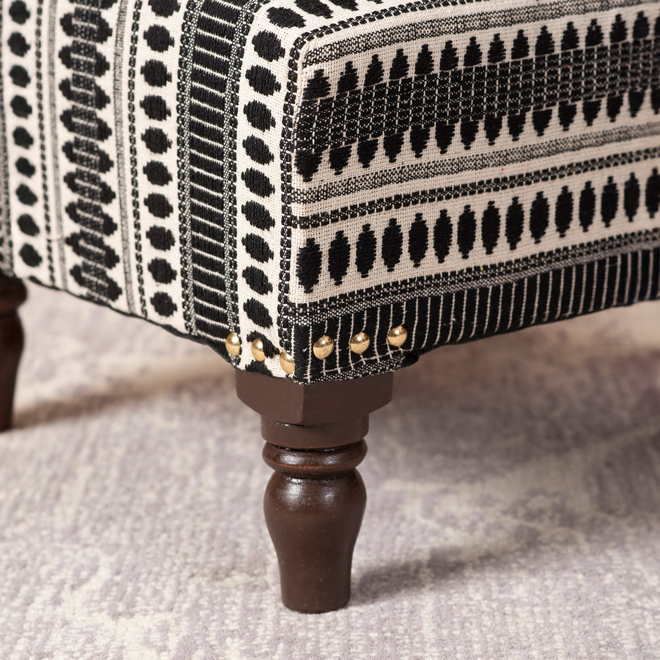 Online Bohemian Jacquard Wooden Footrests in Black & White Color  Best Price