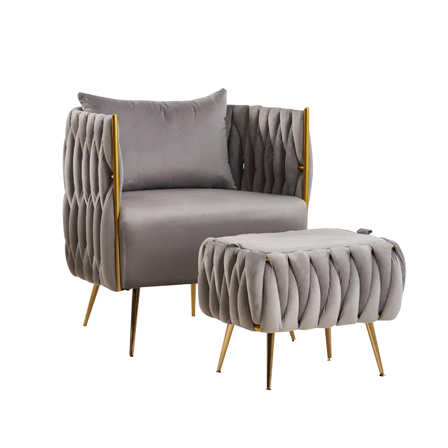 Online Opulent Velvet Majesty Accent Chair With Ottoman Footrest Grey Best Price