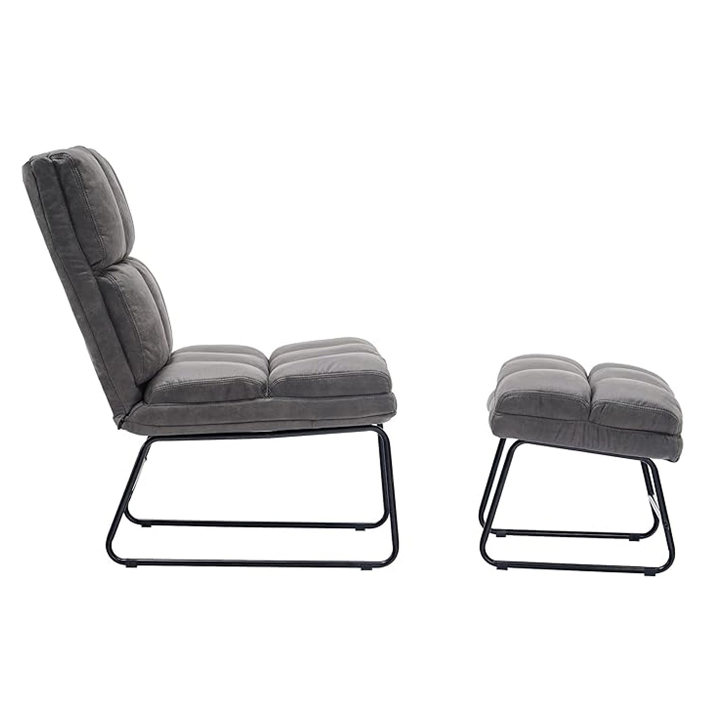 Online Shop Velvet Chair With Ottoman Set Grey Best Price