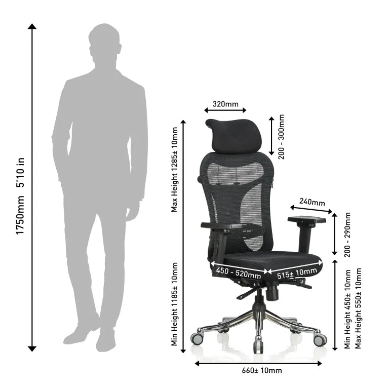 Optima High Back Mesh Chair with Multilock Seat Sliding Mechanism & Three Way Adjustable Arms