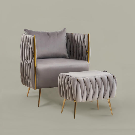 Buy Opulent Velvet Majesty Accent Chair With Ottoman Footrest Grey Online