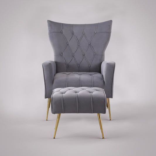 Buy Palatial Wingback Accent Chair & Ottoman Footrest Set Grey Online