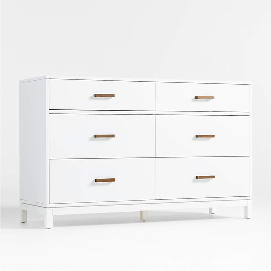 Parke 55" White Wood 6-Drawer Kids Dresser