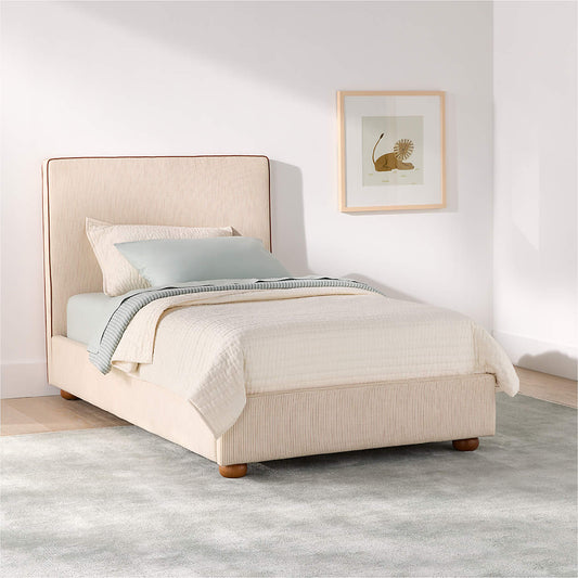 Peachy Dream Ivory Cotton Linen Kids Big Hydraulic Storage Bed