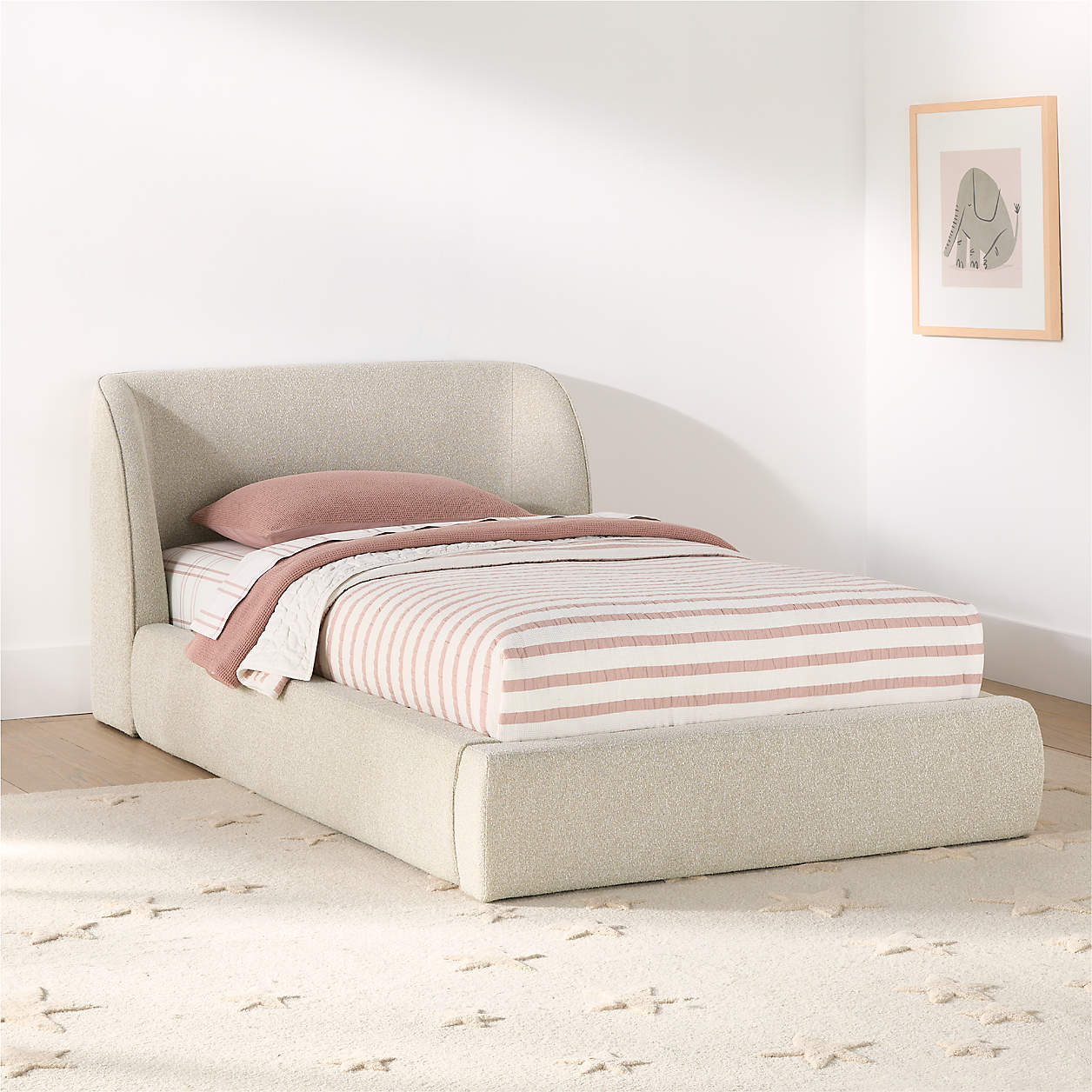 Baby Breeze Cream Boucle Kids Big Hydraulic Storage Bed