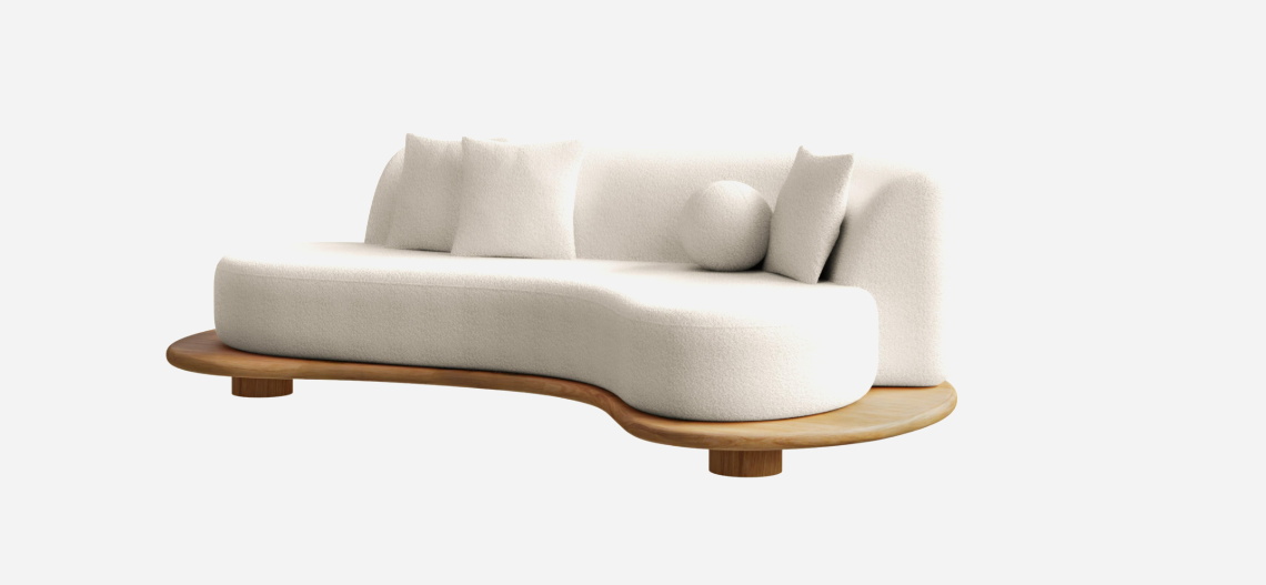 Modern Galapinhos Curved Sofa, Cream Bouclé, Handmade In Portugal By Greenapple