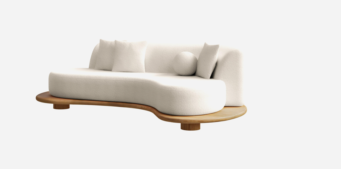 Modern Galapinhos Curved Sofa, Cream Bouclé, Handmade In Portugal By Greenapple