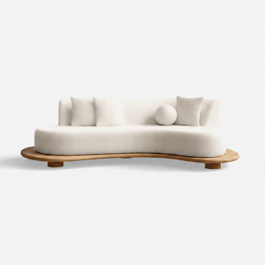Modern Galapinhos Curved Sofa, Cream Bouclé, Handmade In Portugal By Greenapple