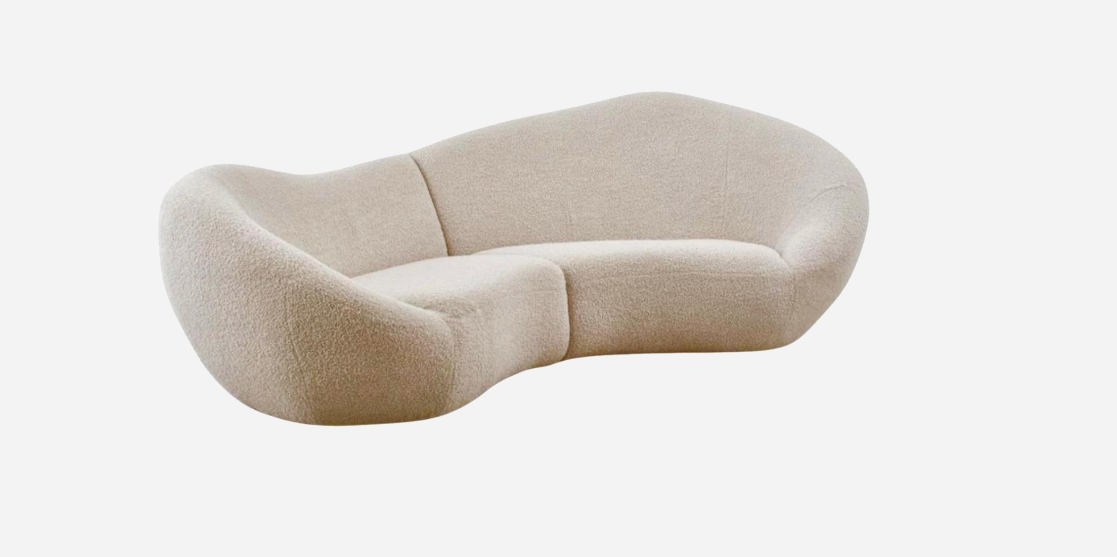 Large Seventies Curved Bouclé Sofa