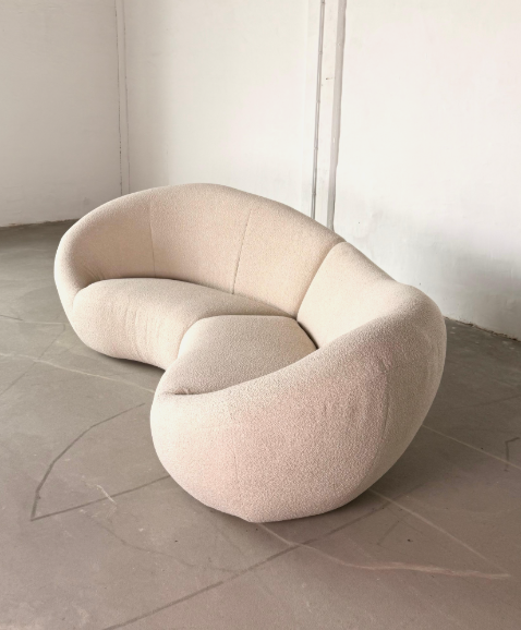 Large Seventies Curved Bouclé Sofa