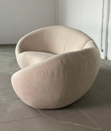 Large Seventies Curved Bouclé Sofa