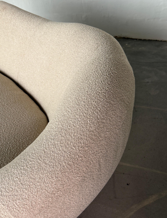 Large Seventies Curved Bouclé Sofa