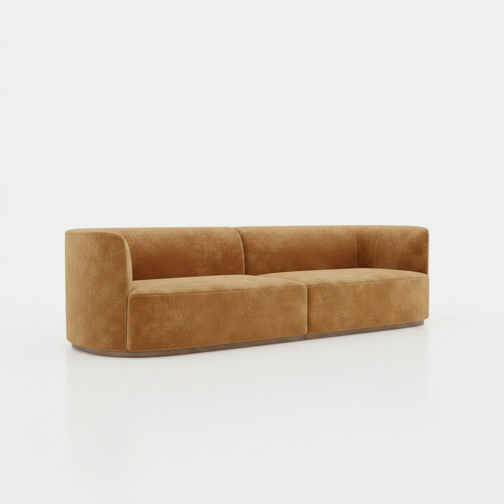 Minimalist Curved Sofa With Soft Feminine Silhouette In High-Resistant Velvet