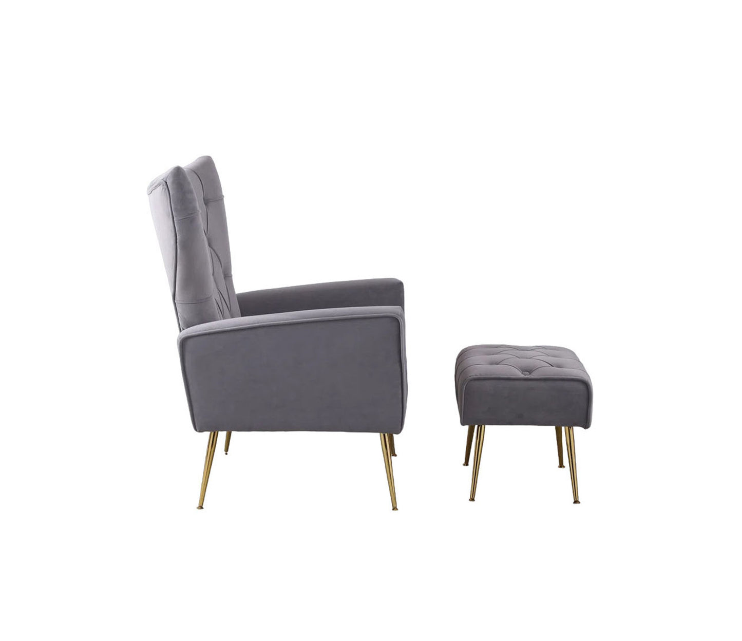 Shop Now Palatial Wingback Accent Chair & Ottoman Footrest Set Grey Online