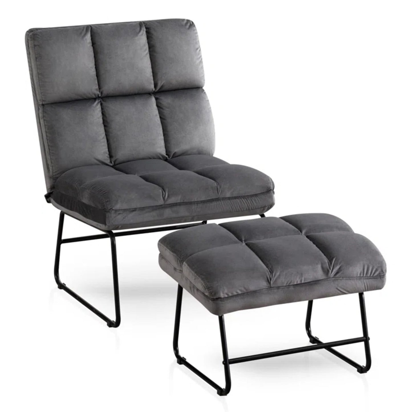 Shop Now Velvet Chair With Ottoman Set Grey Online