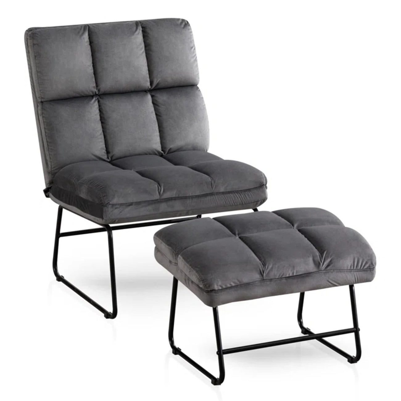Shop Now Velvet Chair With Ottoman Set Grey Online