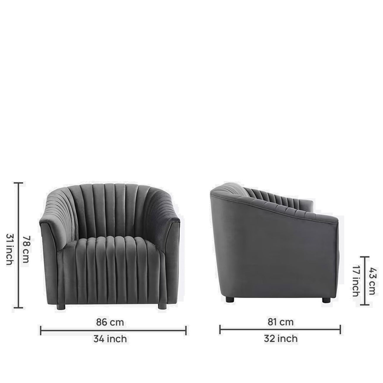 Shop Now Velvet Single Seater Sofa Grey Online