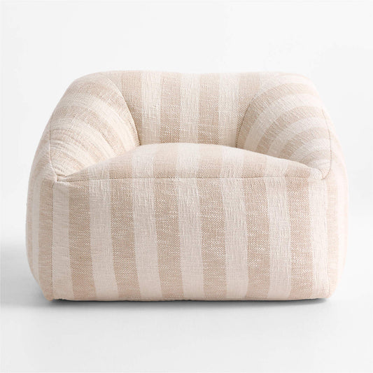 Beige Stripe Organic Cotton Kids Sofa Chair