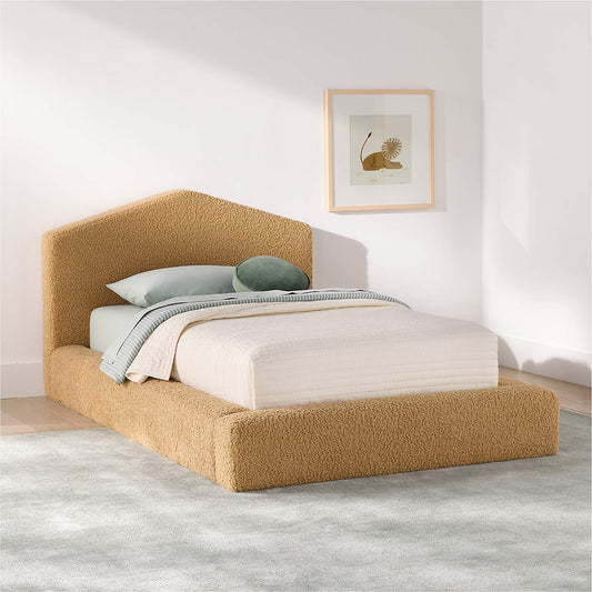 Caramel Arch Brown Boucle Kids Small Hydraulic Storage Bed