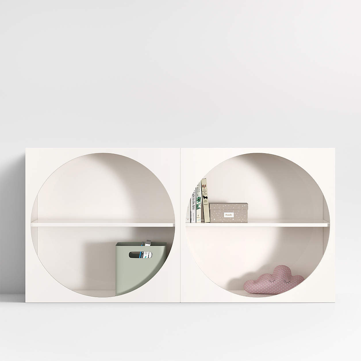 Twiggy 30" Modular Glossy Ivory Kids Open Bookcases, Set of 2