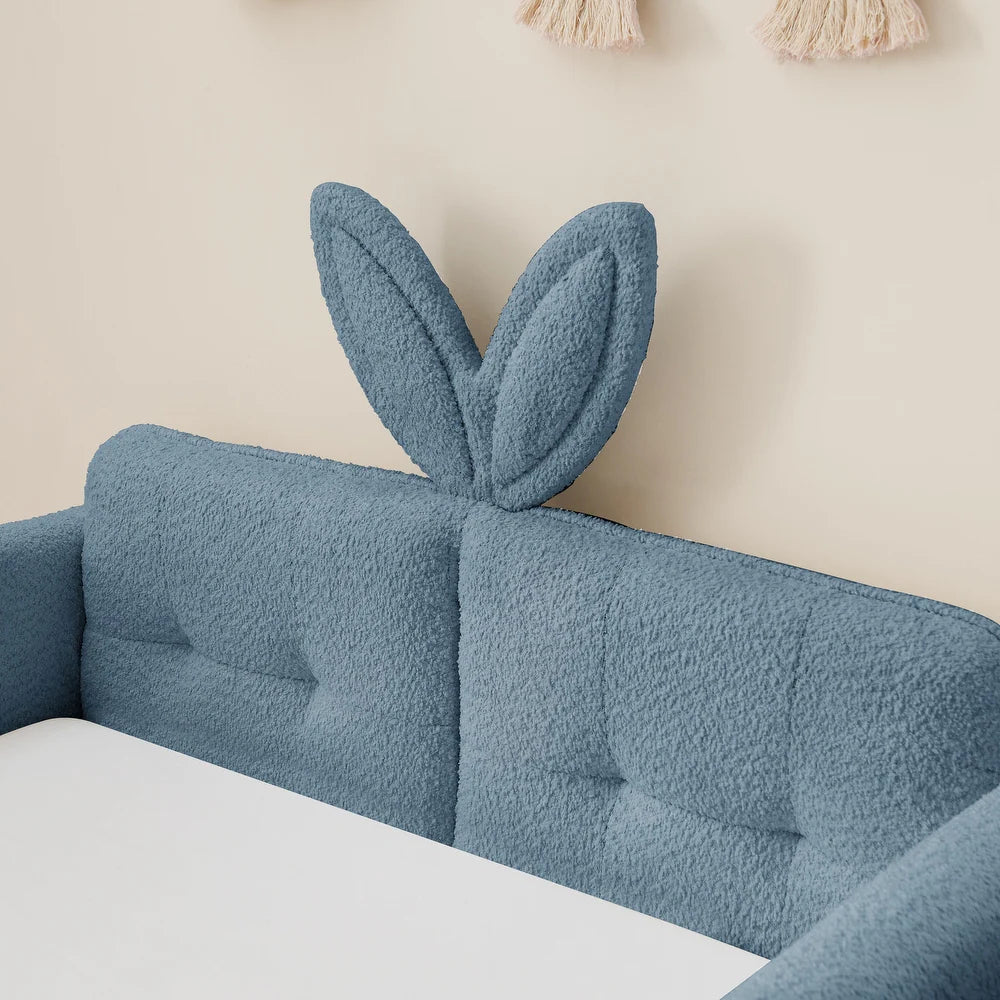 Bunny Dreams Blue Boucle Kids Big Hydraulic Storage Bed