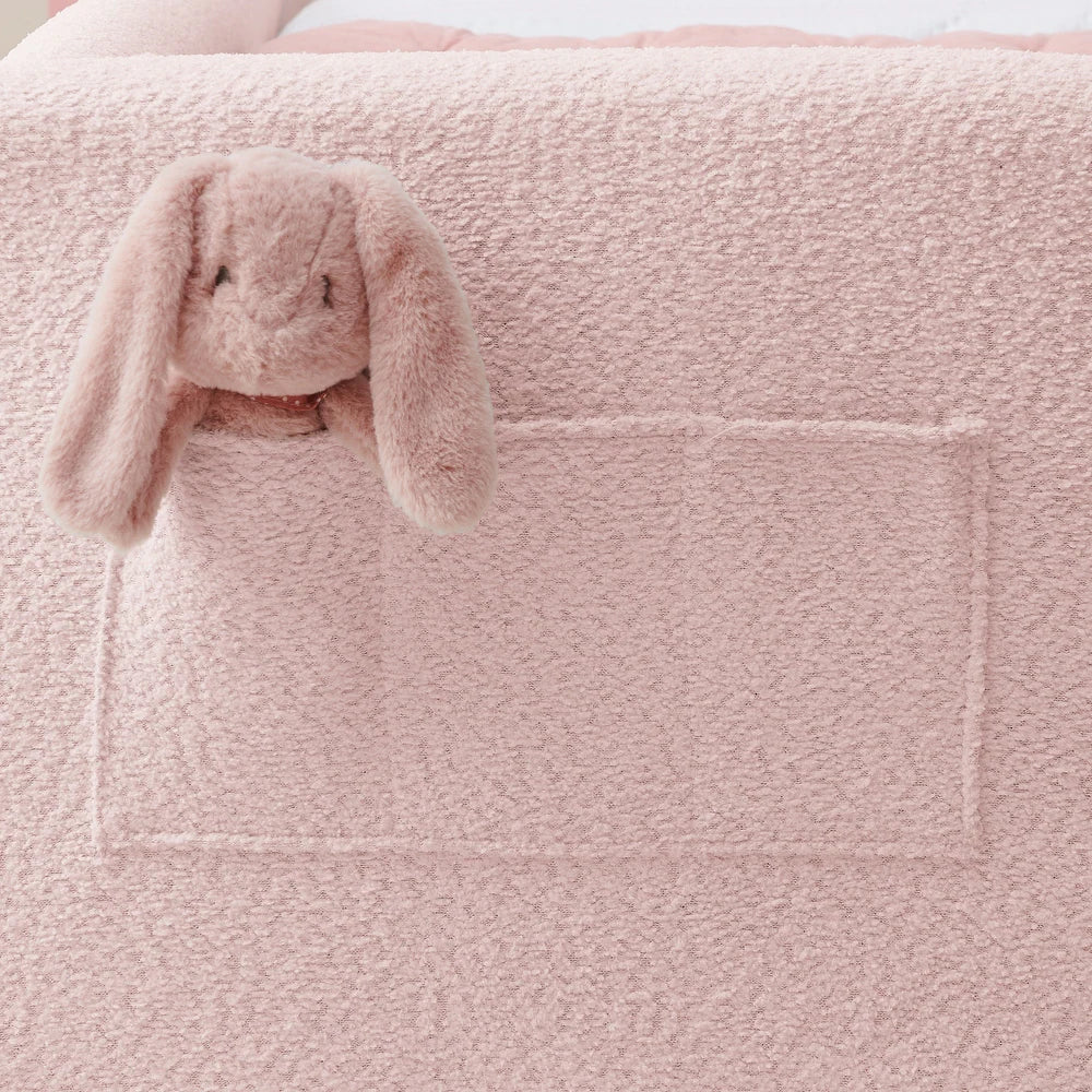 Bunny Bliss Pink Boucle Kids Small Hydraulic Storage Bed