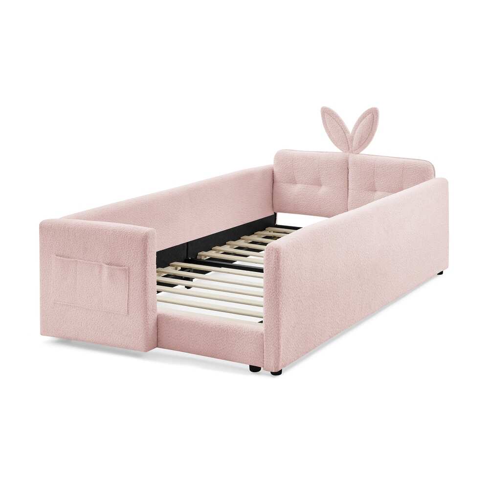 Bunny Bliss Pink Boucle Kids Small Hydraulic Storage Bed