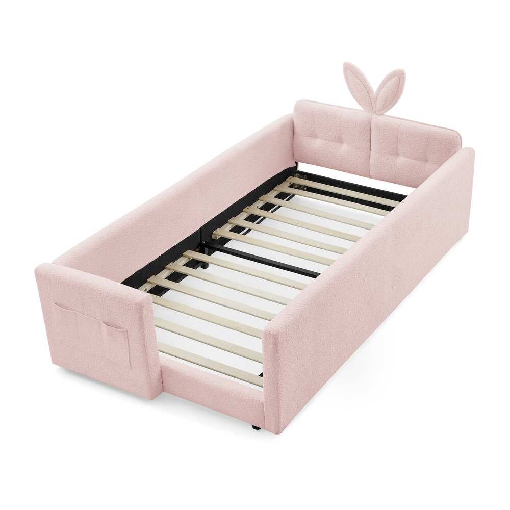 Bunny Bliss Pink Boucle Kids Small Hydraulic Storage Bed
