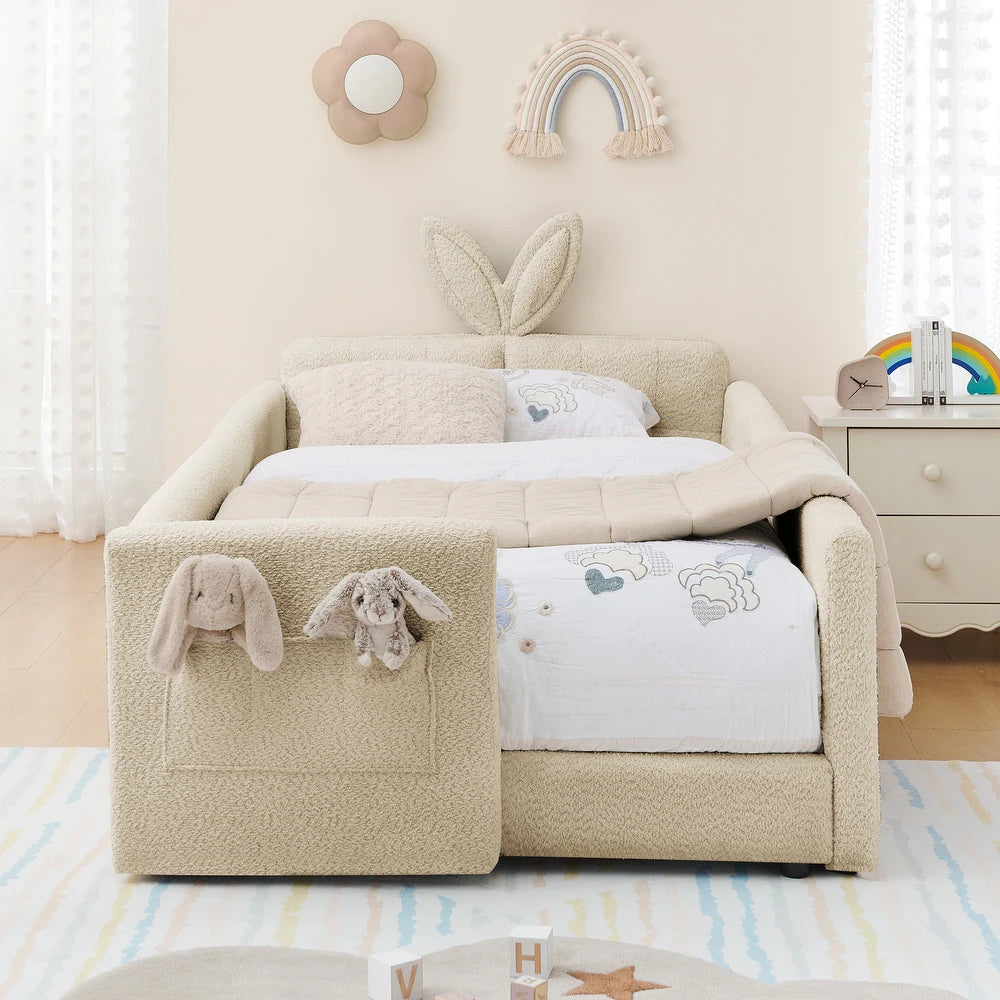 Bunny Comfort Camel Boucle Kids Small Hydraulic Storage Bed
