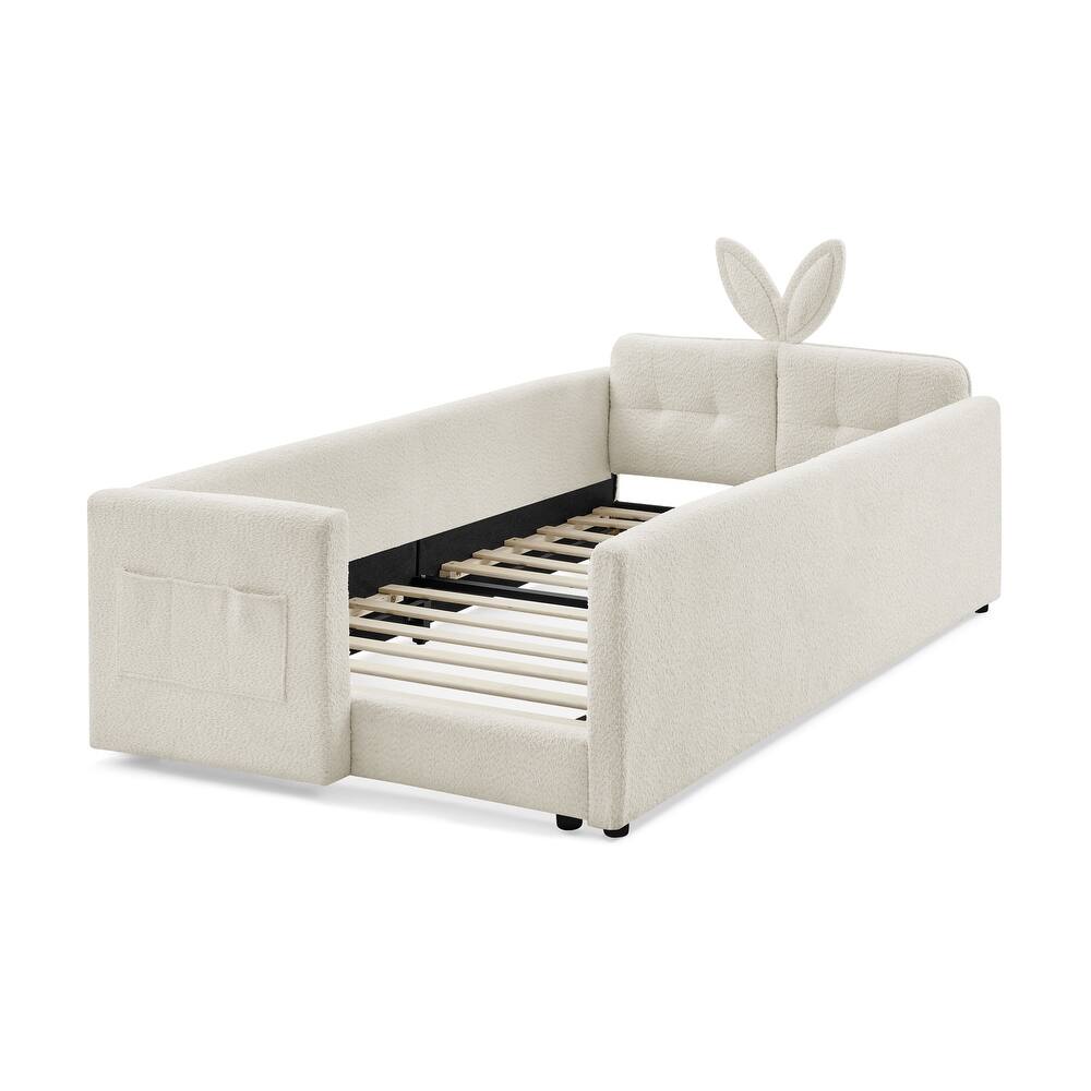 Bunny Comfort Beige Boucle Kids Small Hydraulic Storage Bed