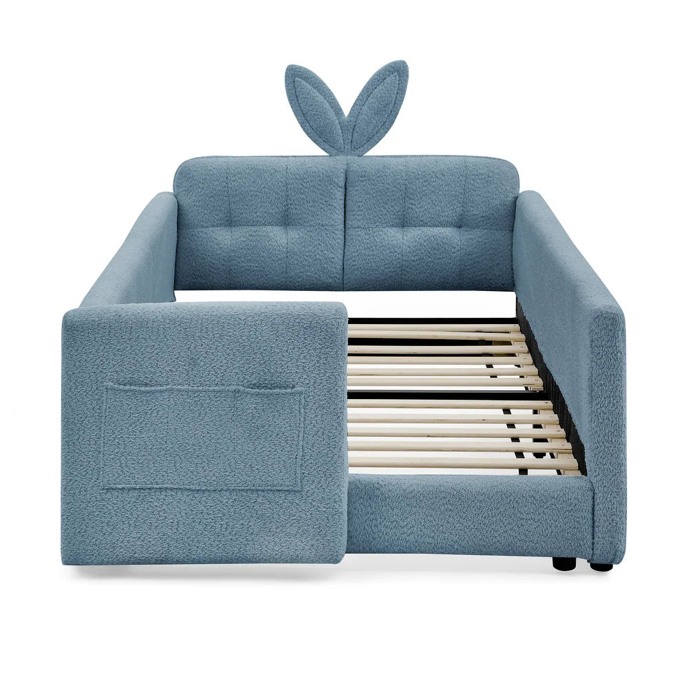 Bunny Dreams Blue Boucle Kids Small  Storage Bed