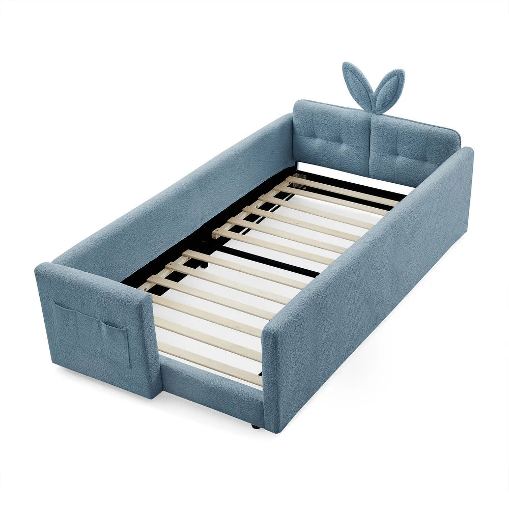Bunny Dreams Blue Boucle Kids Small Hydraulic Storage Bed