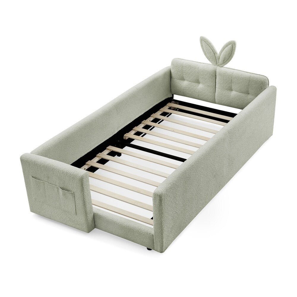 Bunny Comfort Green Boucle Kids Small Hydraulic Storage Bed