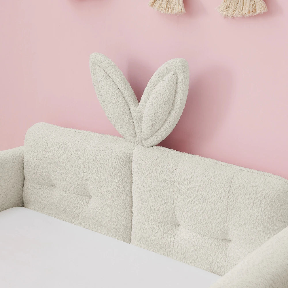 Bunny Comfort Beige Boucle Kids Small Hydraulic Storage Bed