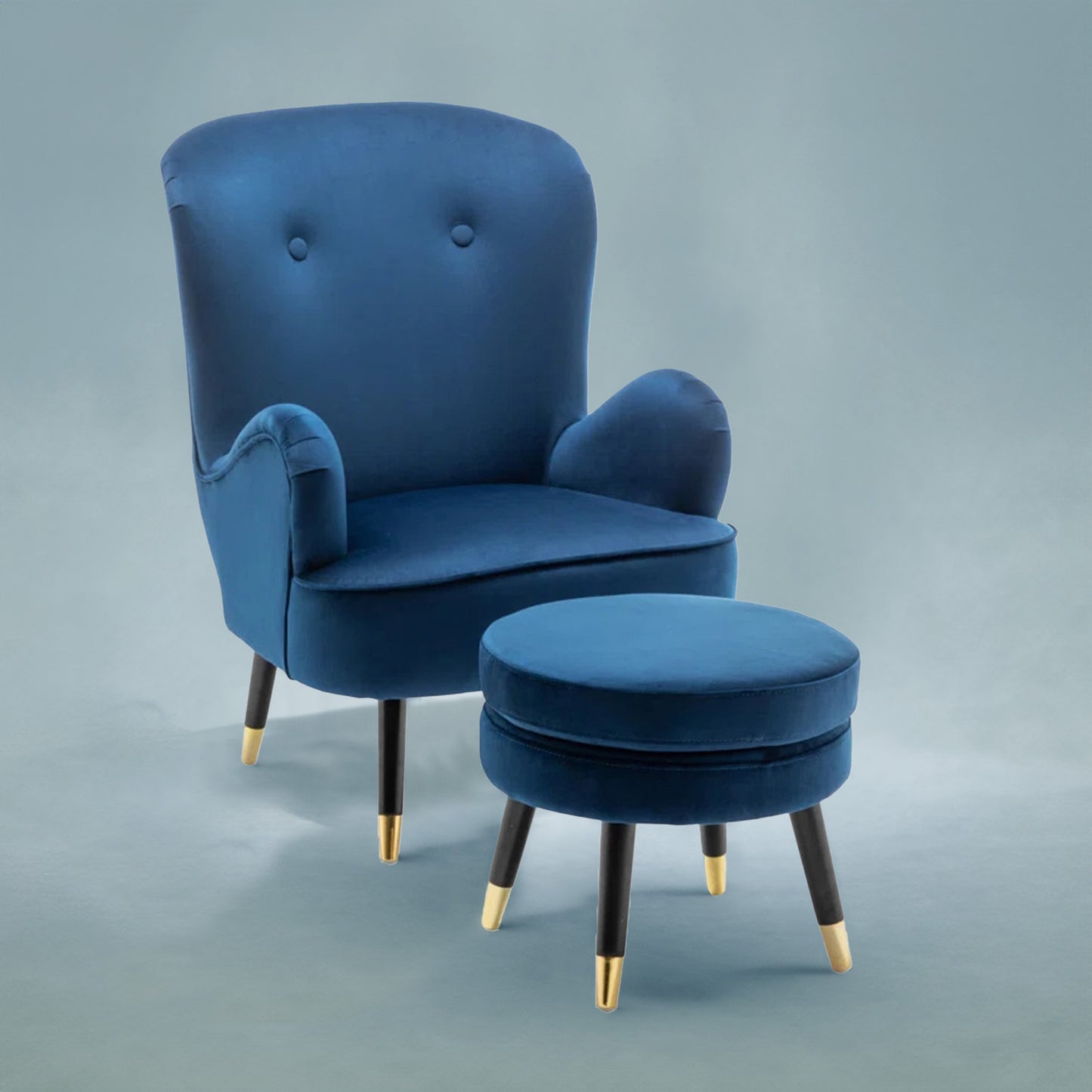Buy Velvet Barrel Chair With Ottoman Footrest Blue Online