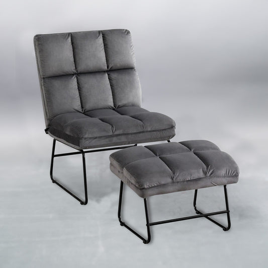 Shop Now Velvet Chair With Ottoman Set Grey