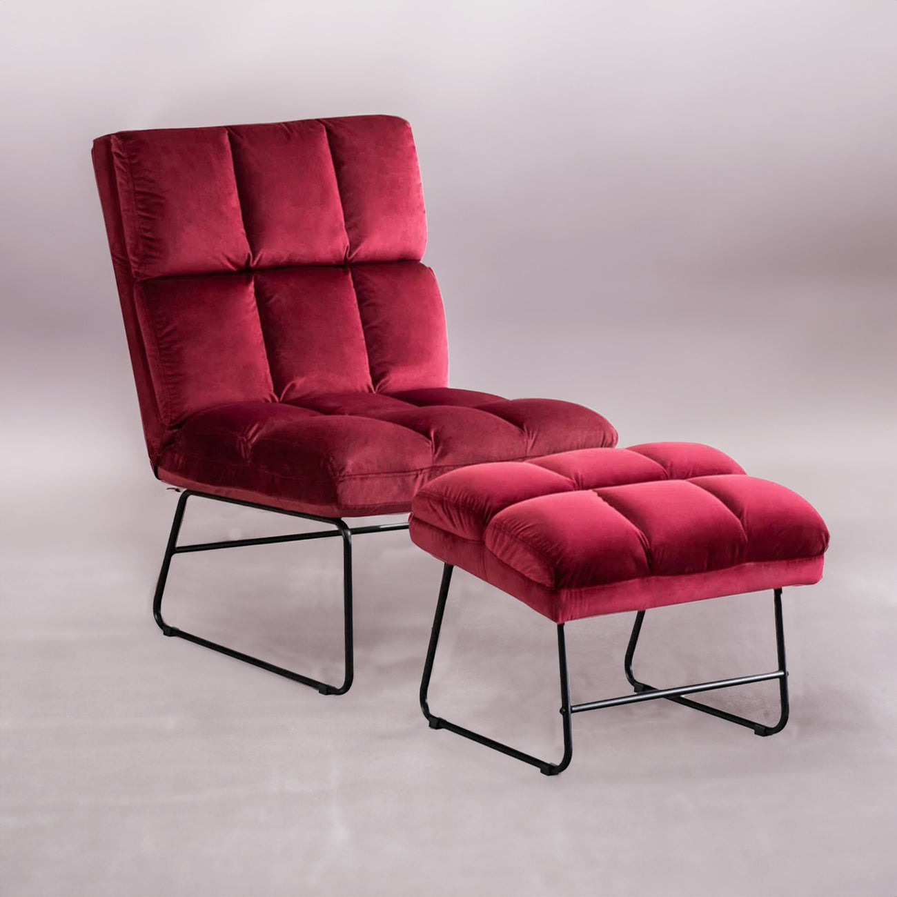 Buy Velvet Chair With Ottoman Set Red Online