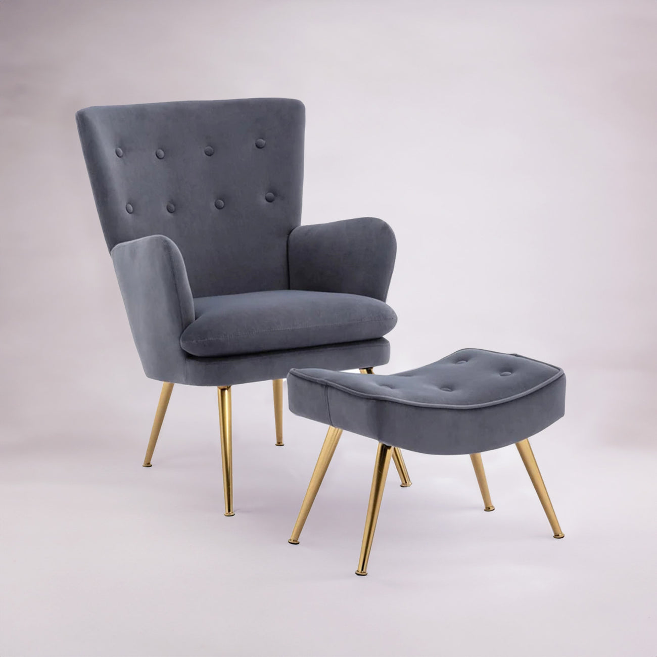 Buy Velvet High-Back Accent Chairs with Footrest Grey Best Price