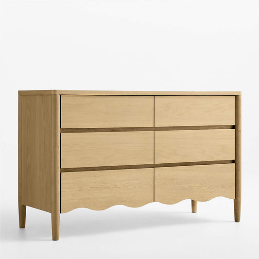 Waveland 54" Natural Oak Wood Wide 6-Drawer Kids Dresser