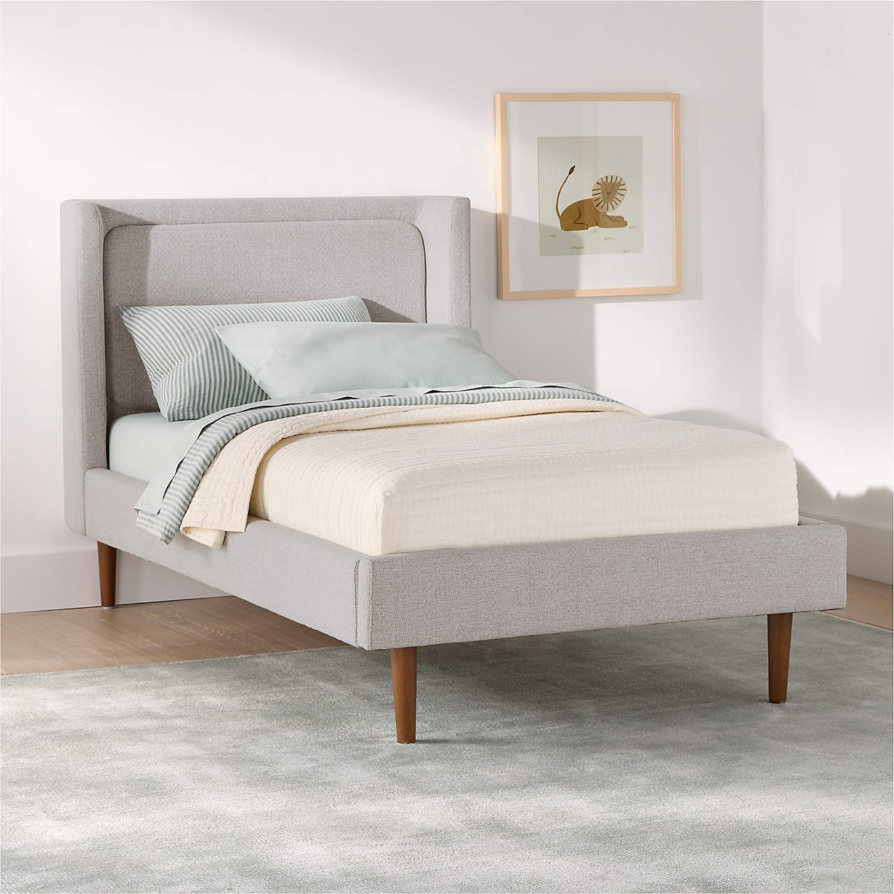 Misty Moon Light Grey Cotton Linen Kids Small  Storage Bed