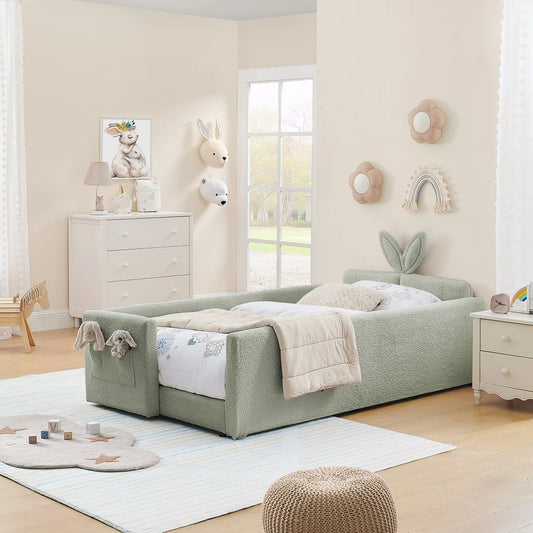 Bunny Comfort Green Boucle Kids Big  Storage Bed