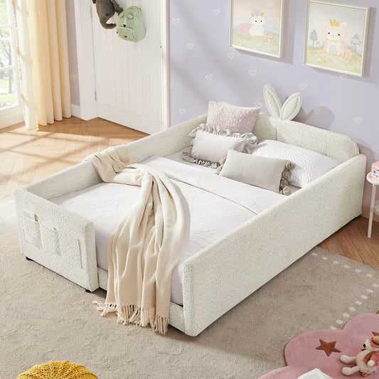 Bunny Comfort Beige Boucle Kids Small Hydraulic Storage Bed