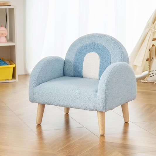 Baby Blue SkyArch Kids Armchair with Wooden LegsPlush Fabric