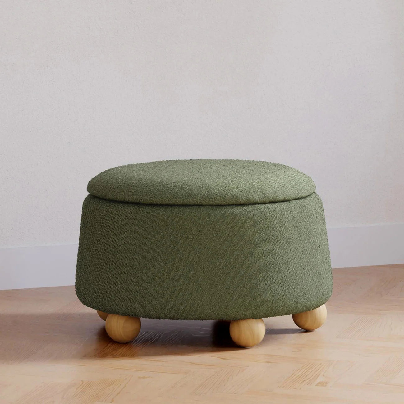 Olive Green Hidden Nest Storage Boucle Kids Pouffe