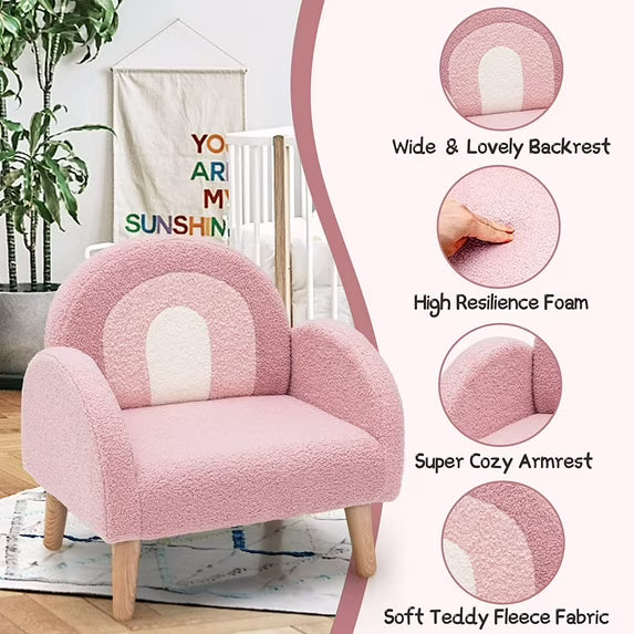 Soft Pink BlushArch Kids Armchair with Wooden LegsPlush Fabric