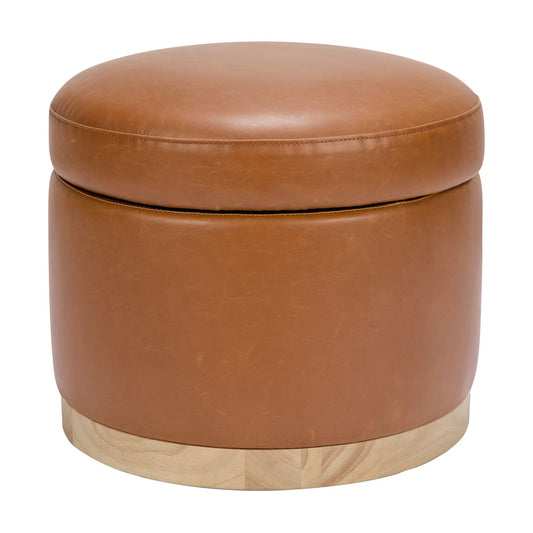 Cognac Tan Urban Luxe Leather Storage Leatherette Kids Pouffe
