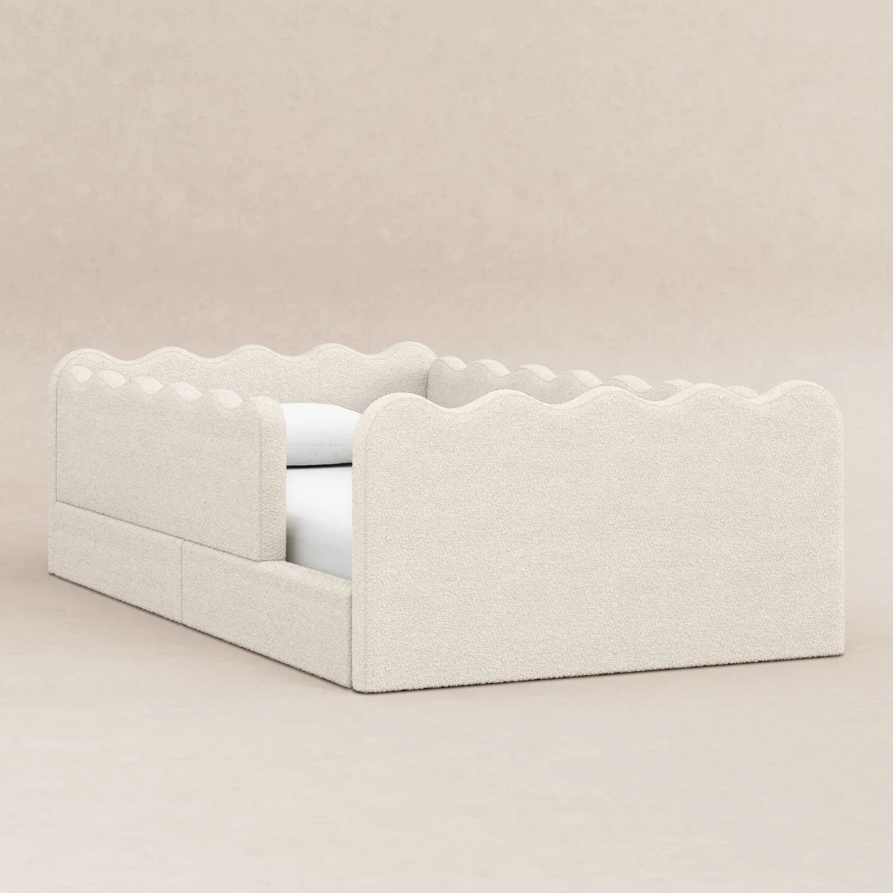 Wave Design Ivory Boucle Kids Big Hydraulic Storage Bed