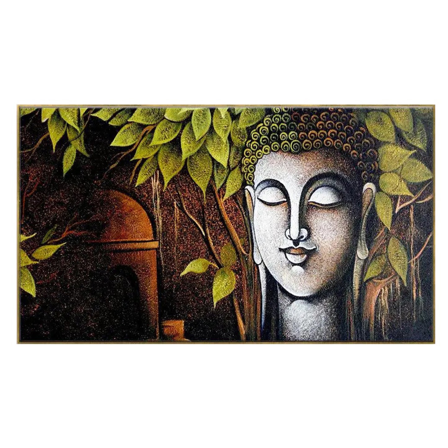 Tranquil Buddha: Lush Green Leaves Wall Painting