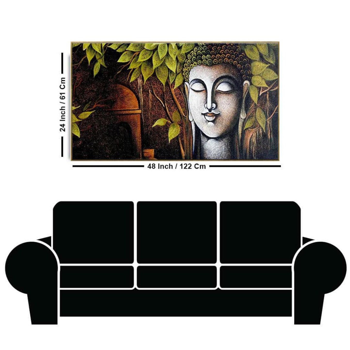 Tranquil Buddha: Lush Green Leaves Wall Painting